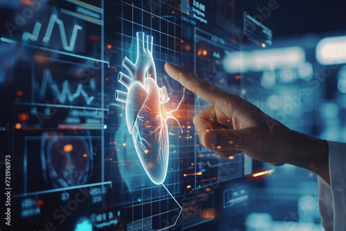 Futuristic Medical Analysis by Doctor Examining Digital Heart Model