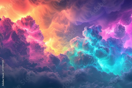 3d render, abstract fantasy background of colorful sky with neon clouds © Areesha