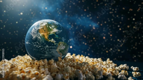 Planet earth made of popcorn. View from space to earth. 
