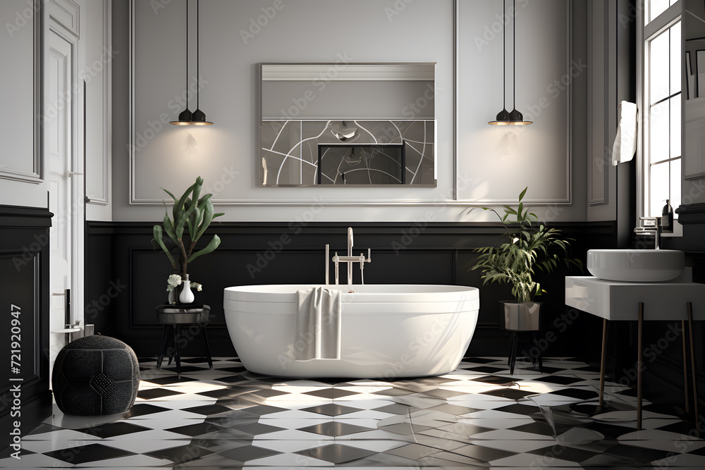 Fototapeta premium A bathroom with textured stone and glass