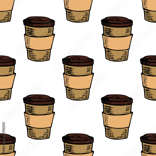 Seamless pattern with cute cup of tea or coffee doodle for decorative print, wrapping paper, greeting cards, wallpaper and fabric