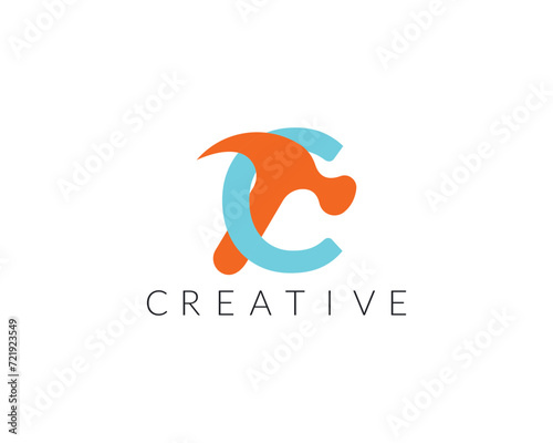 Letter C Hammer Logo Concept For Construction, Woodworking Company Repair Symbol Vector Template