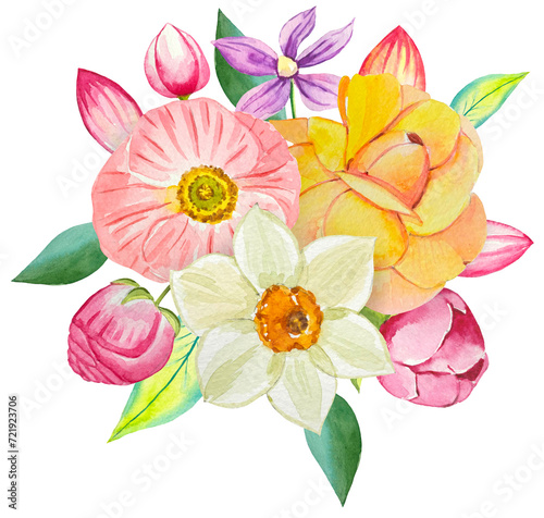 Spring watercolor bouquet, compositions with flowers © Diasha Art