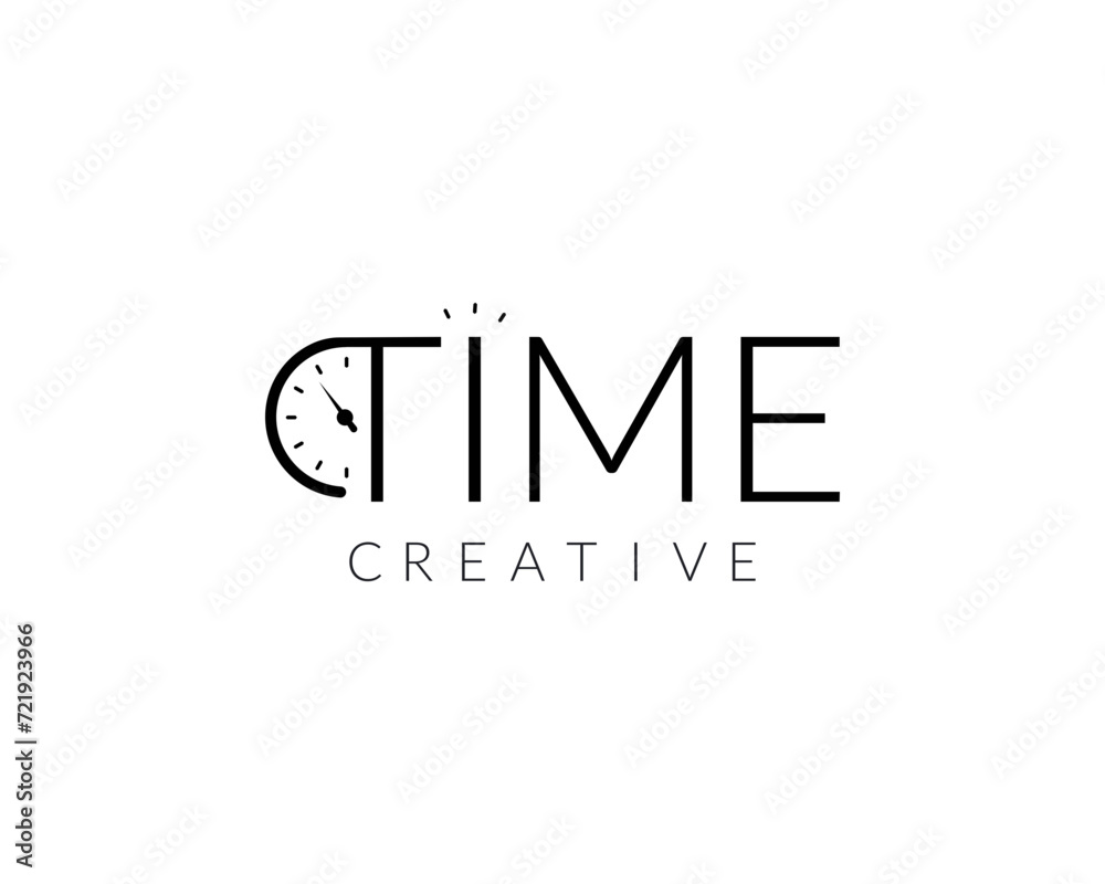 Letter time logo design with clock icon.