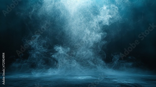 dark blue background The scene was empty and breathtaking, with smoke rising from below. Create a captivating environment to showcase your products.