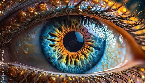 Close up of eye iris on black background  macro  photography 