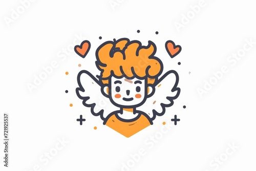 A playful clipart of a winged boy in a cartoon style, drawn with detailed illustration and vibrant graphics