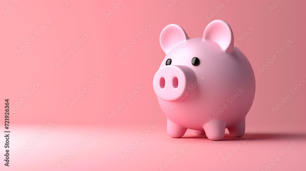 A charming pink piggy bank with a light pink backdrop.
