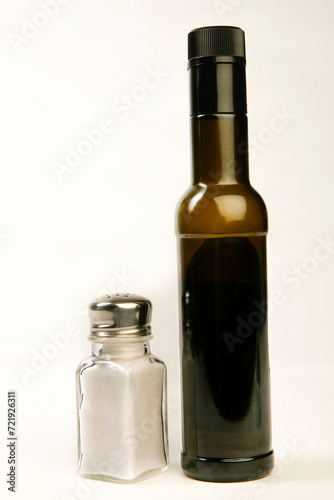 Bottle of olive oil and salt 