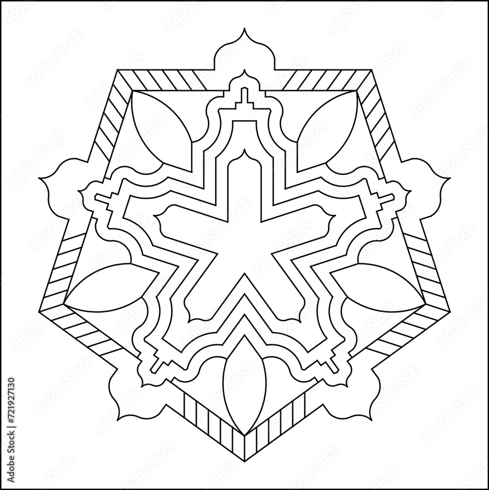 Easy Coloring Pages for Adults.
Coloring Page of geometric abstract mandala.
Simple mandala in a 5-point-star shape. EPS 8. #768