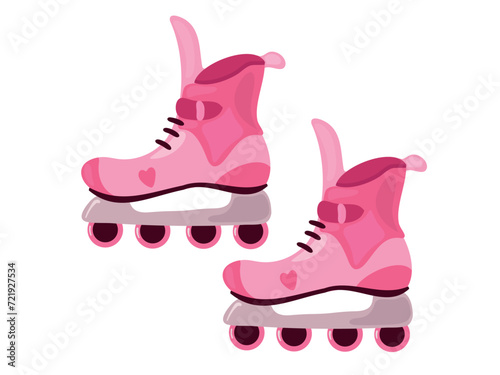 pink skating rollers isolated on a white background, vector. design graphic tees for girl.