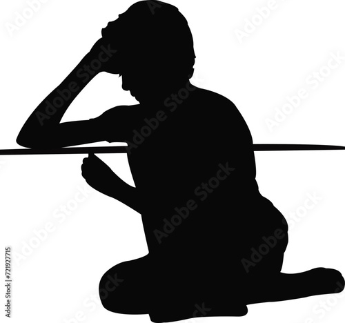 a sad boy sitting body silhouette vector