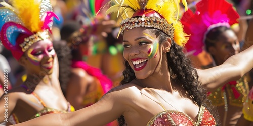 Young women dancing and enjoying the Carnival in Brazil.