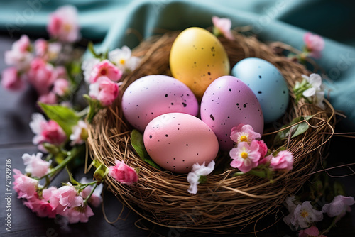 Colored Easter eggs on solid background