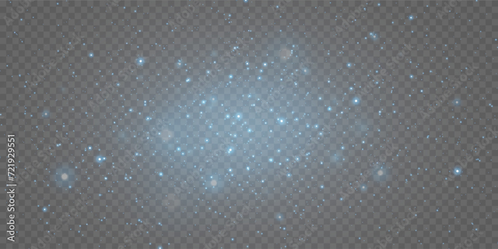 Blue sparkles and stars sparkle with a special lighting effect. On a transparent background.