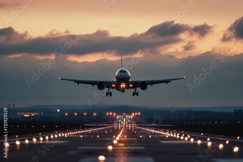 Skyward Soar: Aircraft Taking Off or Landing in the Golden Glow