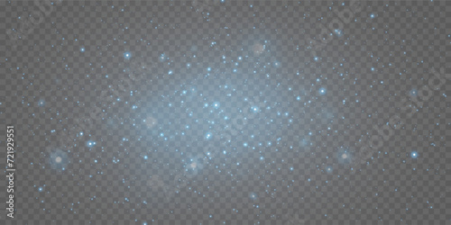 Blue sparkles and stars sparkle with a special lighting effect. On a transparent background.
