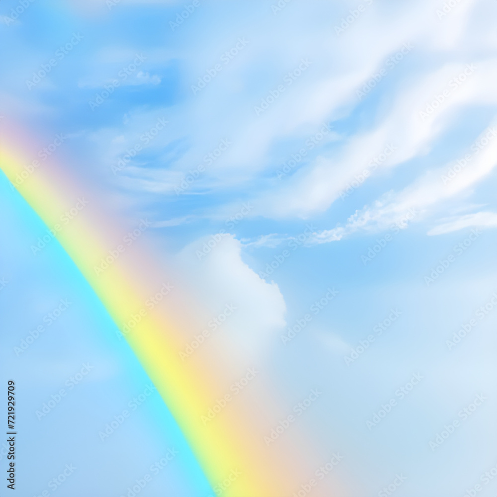 Rainbow in the blue sky with clouds.