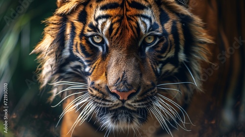 Intense close-up of a furious tiger.