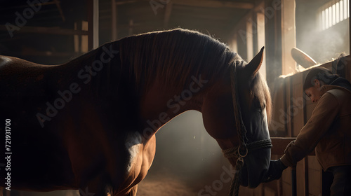 Intimate Equestrian Moment: Gentle Whisper Between Human and Horse AI-Generative