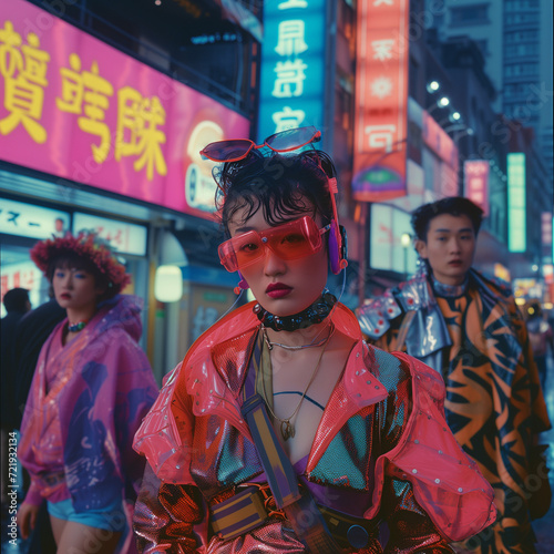 A Glimpse into the Fusion of 1980s Style and Futuristic Tech in a Cyberpunk Metropolis