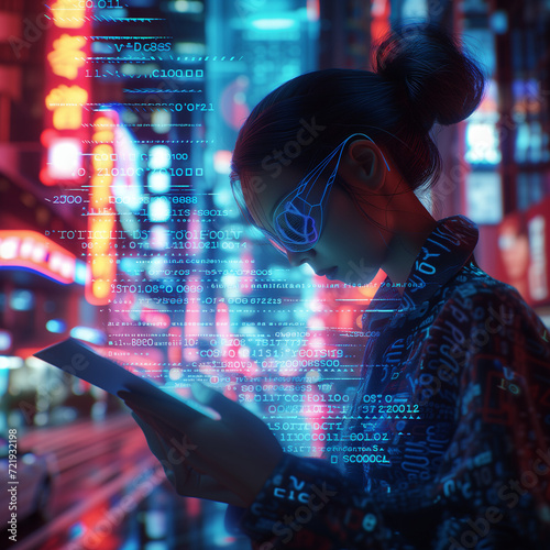Binary Symphony: Navigating the Digital Currents in a Cyberpunk Cityscape