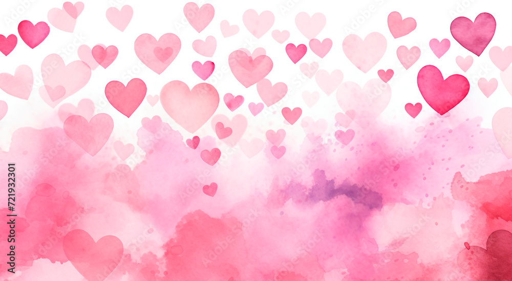 Pink watercolor rectangular banner with heart. Valentine's day concept background. For greeting card