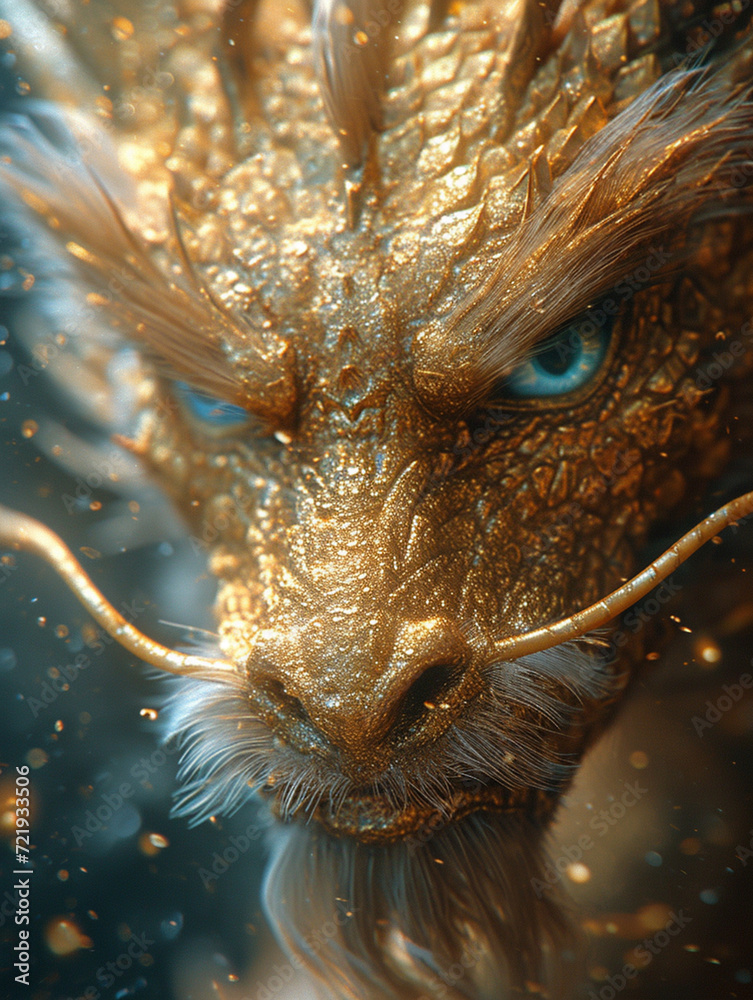 A close-up illustration of the Chinese Golden Dragon A close-up illustration of the Chinese Golden Dragon