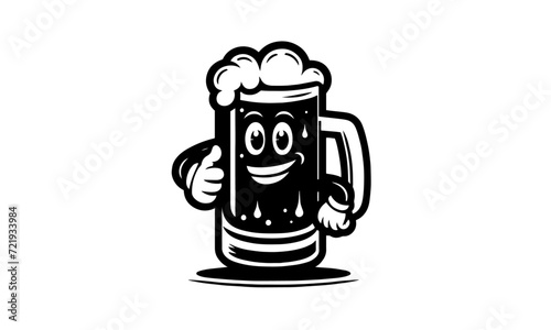 Cartoon beer mug character in mascot style for bar banner. Vector illustration. modren alcohol drink mascot