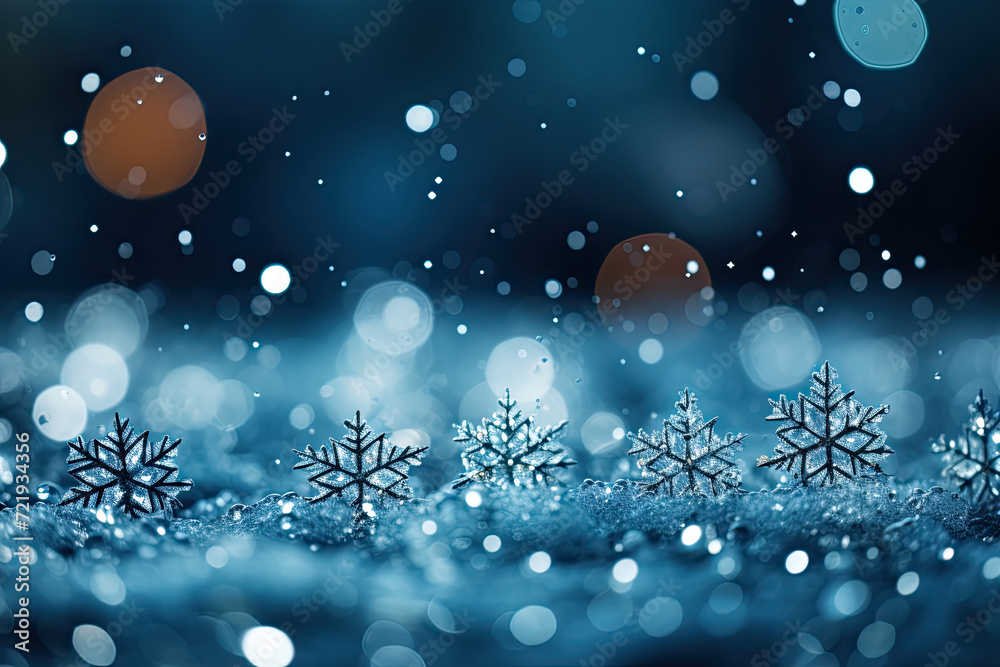 Mesmerizing scene capturing a group of intricate snowflakes gracefully suspended in the wintry atmosphere. Mesmerizing scene capturing a group of intricate snowflakes gracefully suspended in the wintry atmosphere.