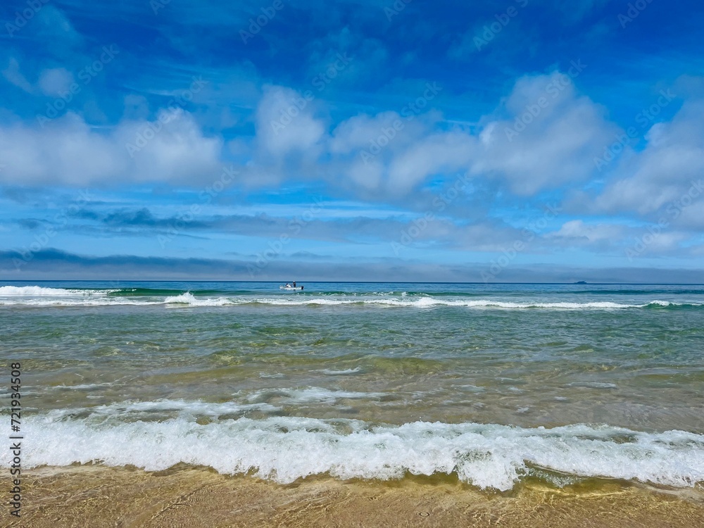 Transparent sea water, beautiful azure sea coast, sand beach, natural blue sea background
