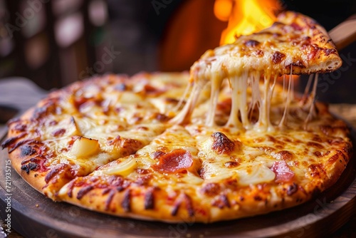 Wood fired bliss Hawaiian cheese pizza, capturing homemade comfort photo