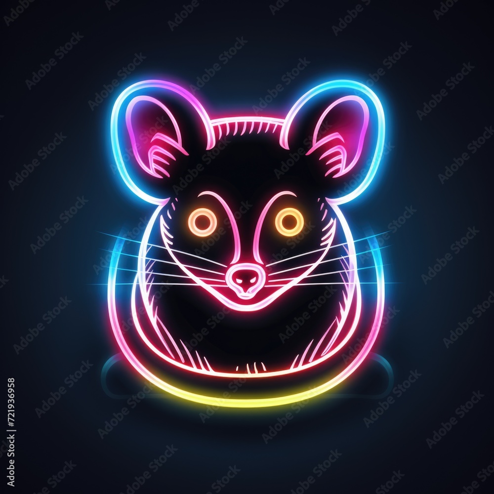 Opposum. Neon outline icon with a light effect