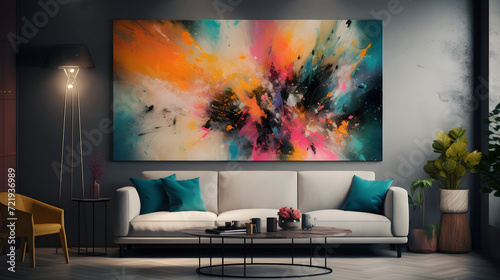 Abstract Expressionist Color Burst in Modern Living Space AI-Generative photo