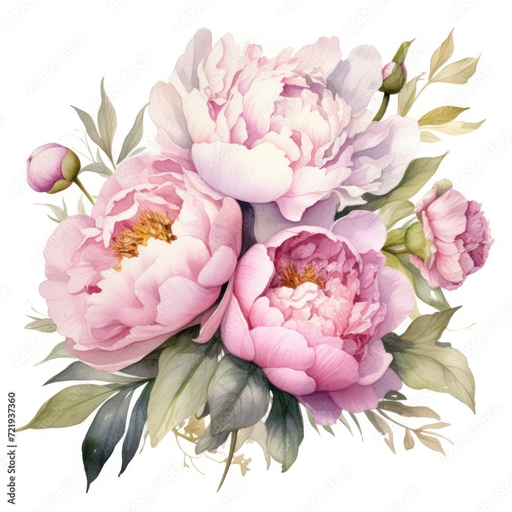 Pastel Peony Bouquet Watercolor Clipart, Pastel Peony Watercolor.