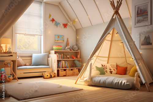 A childrens room with a playhouse © sugastocks