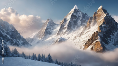 Snow covered mountains in winter, Swiss mountains in winter, Snow mountain landscape wallpaper, snow mountain images, mountain wallpaper © Tilak