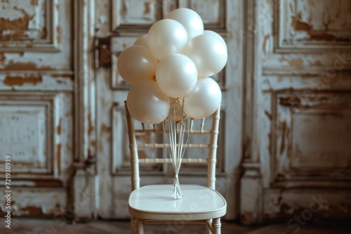Doodle of a heart-shaped balloon bouquet tied to a wedding chair