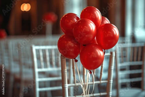 Doodle of a heart-shaped balloon bouquet tied to a wedding chair