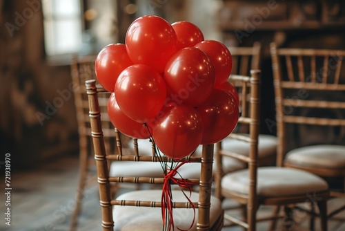 Doodle of a heart-shaped balloon bouquet tied to a wedding chair