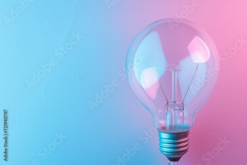 Light bulb on gradient blue and pink background symbolizing ideas, creativity, and inspiration.
