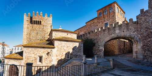 Entrance wall to the medieval city of Caceres, a World Heritage Site, Spain. photo