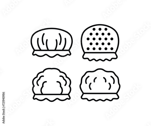 shower cap icons hair protection hat wig head shampoo vector design simple outline black white flat illustrations sets