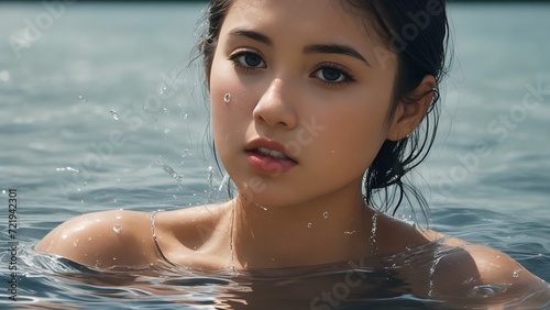 portrait of a woman in water  beautiful girl in water pose