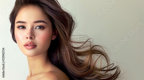Elevate your beauty experience with a stunning woman boasting brown hair and fair skin. Discover radiance and allure effortlessly. Generative AI