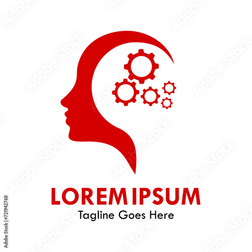 Gear with mind people design logo template illustration