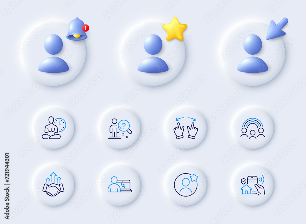 Best friend, Deal and Yoga line icons. Placeholder with 3d cursor, bell, star. Pack of Inclusion, Online education, Search employee icon. Move gesture, House security pictogram. Vector Best friend, Deal and Yoga line icons. Placeholder with 3d cursor, bell, star. Pack of Inclusion, Online education, Search employee icon. Move gesture, House security pictogram. Vector