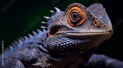 A close-up of a frill-necked lizard with an angry expression. © Elchin Abilov