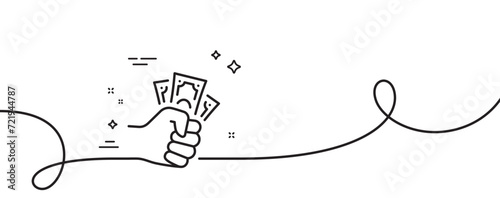 Fraud icon. Continuous one line with curl. Money bribe crime sign. Cash scam symbol. Fraud single outline ribbon. Loop curve pattern. Vector