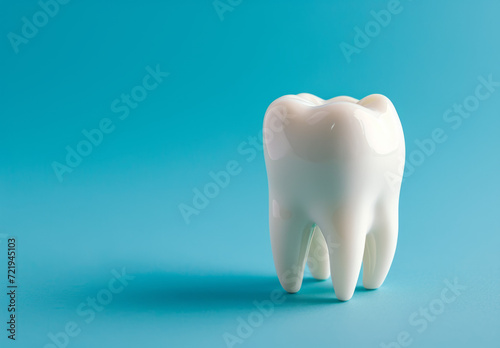 tooth in blue background  in the style of tilt-shift lenses  realistic sculptures  realistic forms